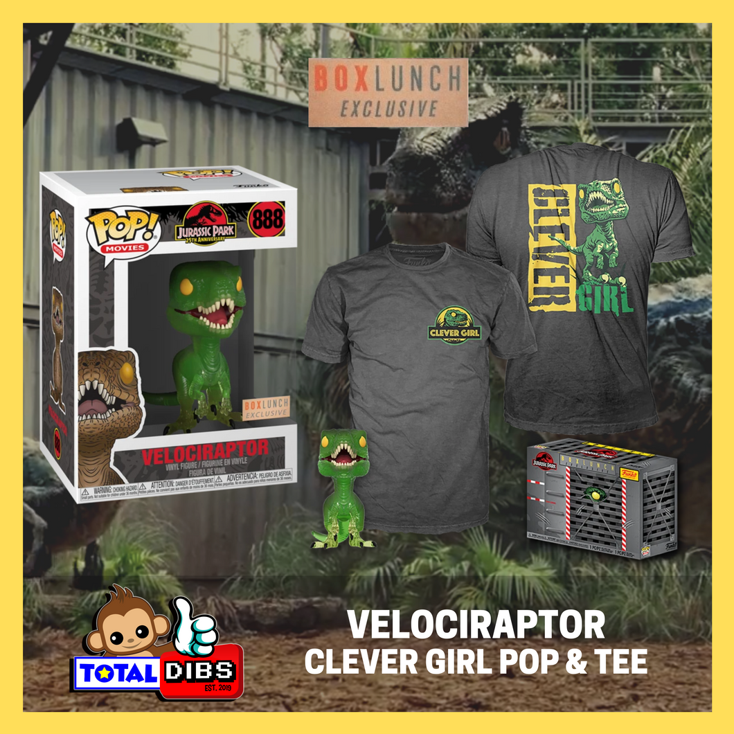 BoxLunch Exclusive - Pop! Movies Jurassic Park 25th Anniversary - Clever Girl Velociraptor Pop! and Pop Tee Box